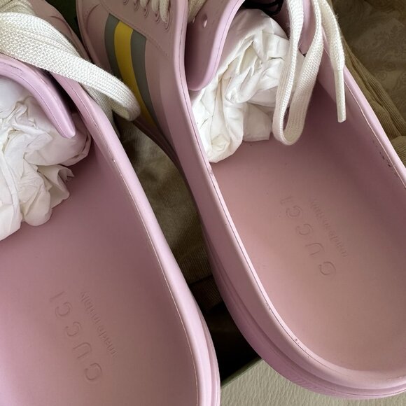 Pink Mules with Yellow and Gray Stripes - Picture 6 of 8